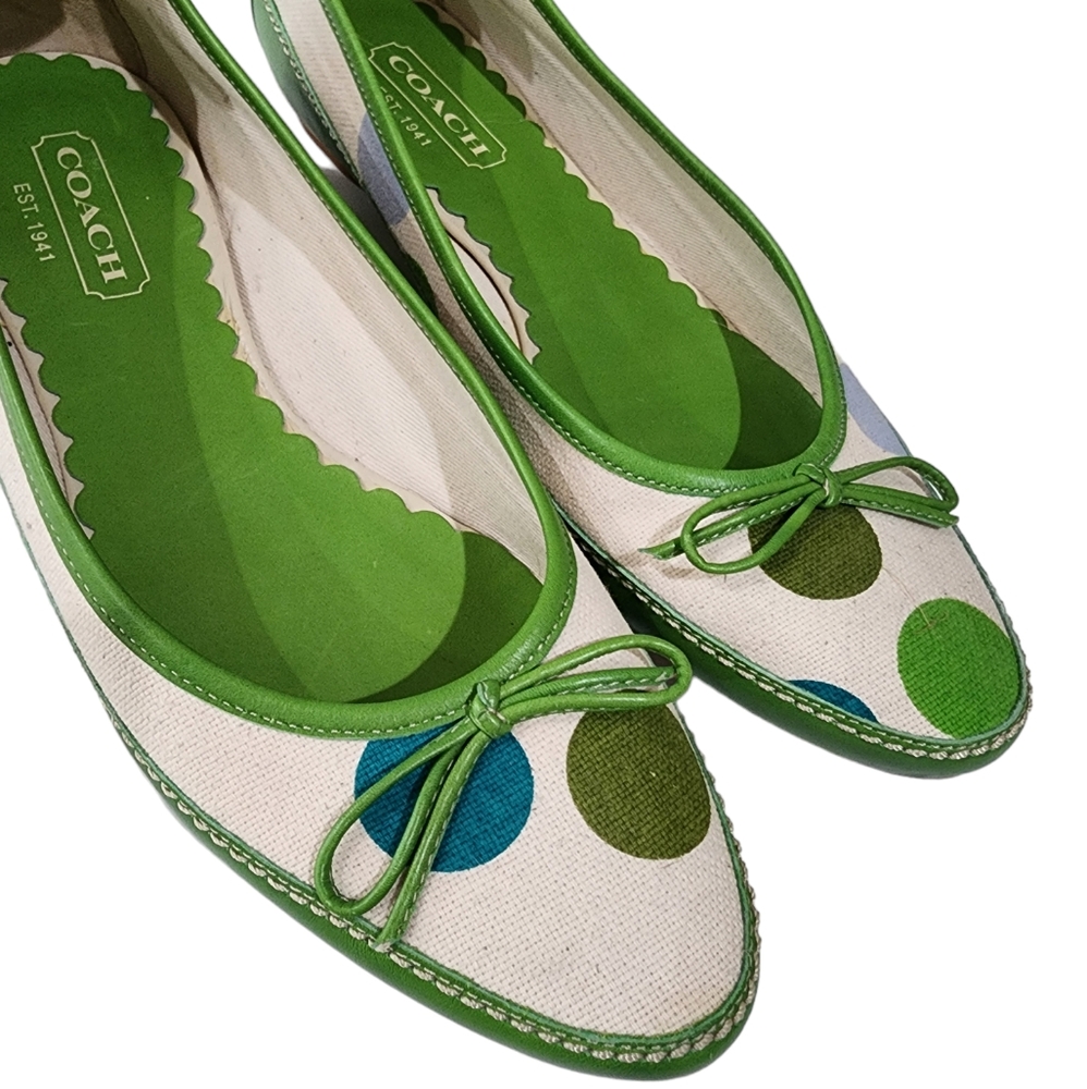 Coach Polkadot Green Canvas Leather  Almond Toe Slip-on Shoes Size 6.5 - Picture 3 of 16